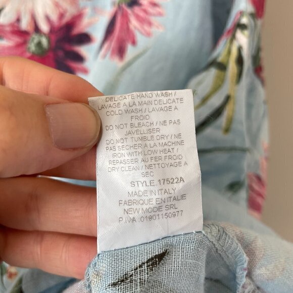 BELLAMBRA Floral Blouse Linen Short Sleeve Round Neck Pullover Blue Red Small - Picture 7 of 9